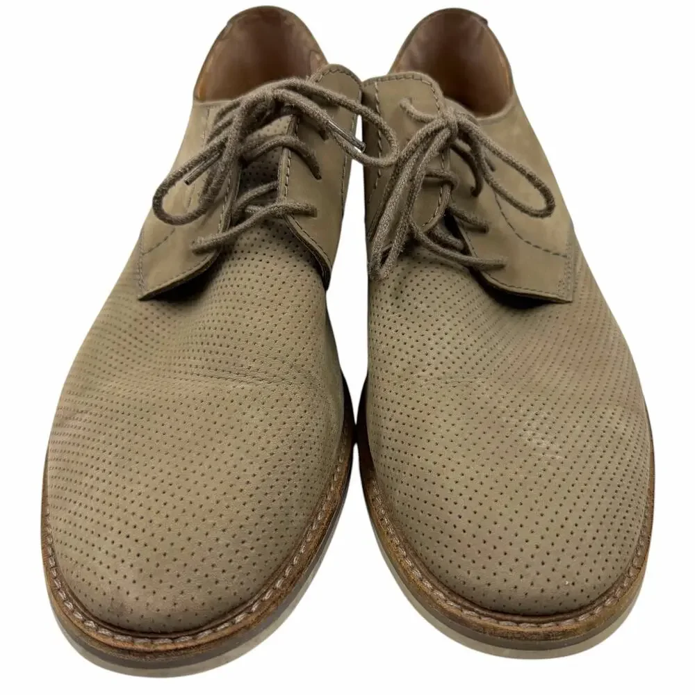 Clarks Atticus Lace Beige Perforated Nubuck Leather Derby Oxford Shoes Mens 12 M